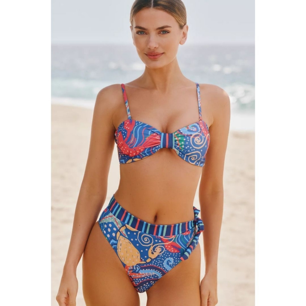 Farm Rio Anthropologie Blue and Red Patterned Bikini